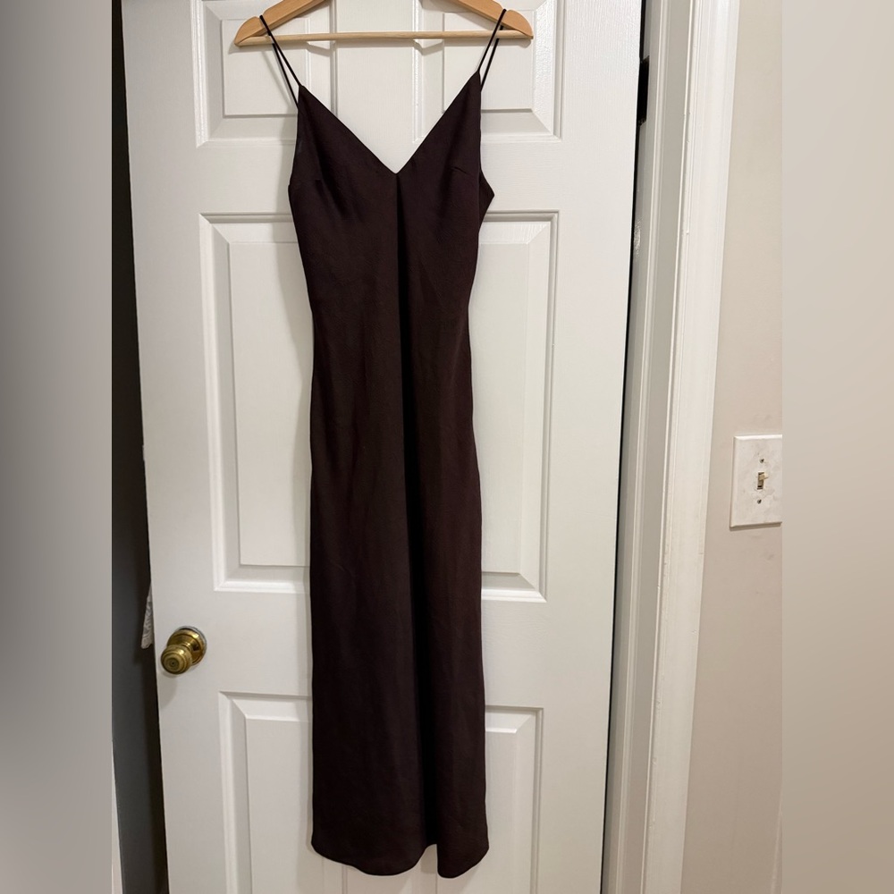 H&M Chocolate Brown Sleeveless Textured V-Neck Maxi Dress